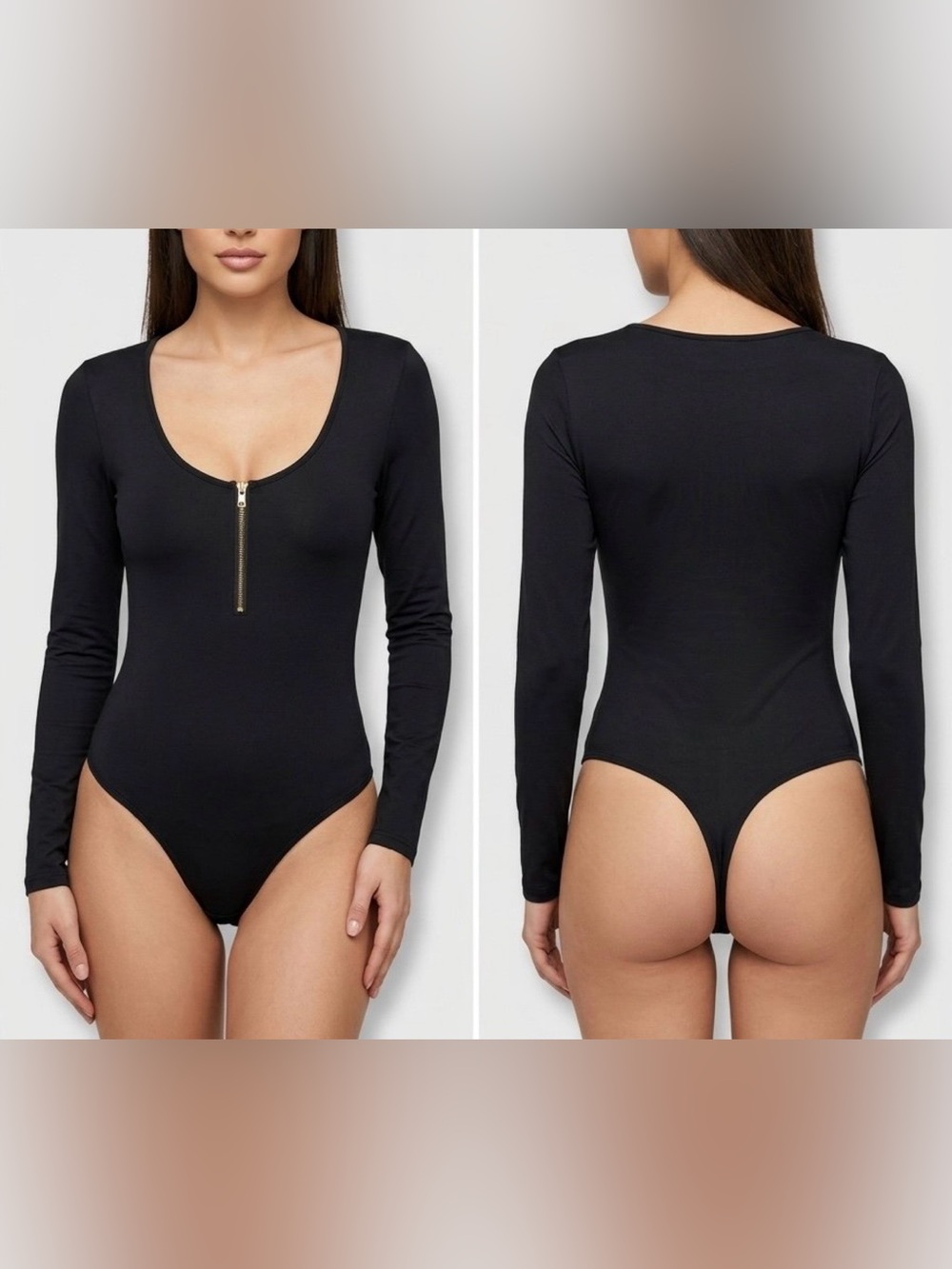 Like New Unbranded Women's Black Long Sleeve Half-Zip Bodysuit - Size Small